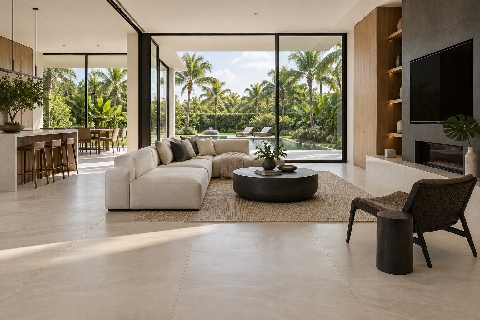 Illustrative contemporary Florida home with porcelain flooring