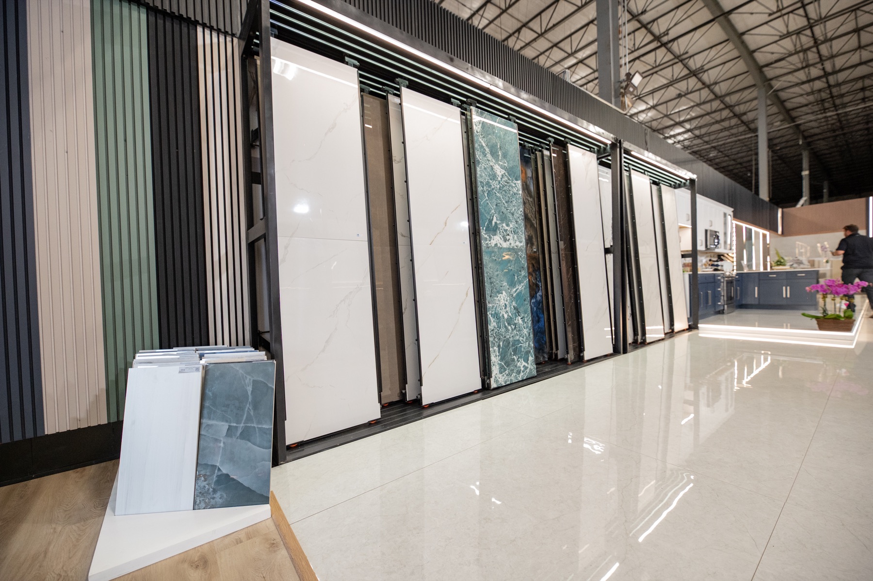 Wide view of porcelain and flooring displays